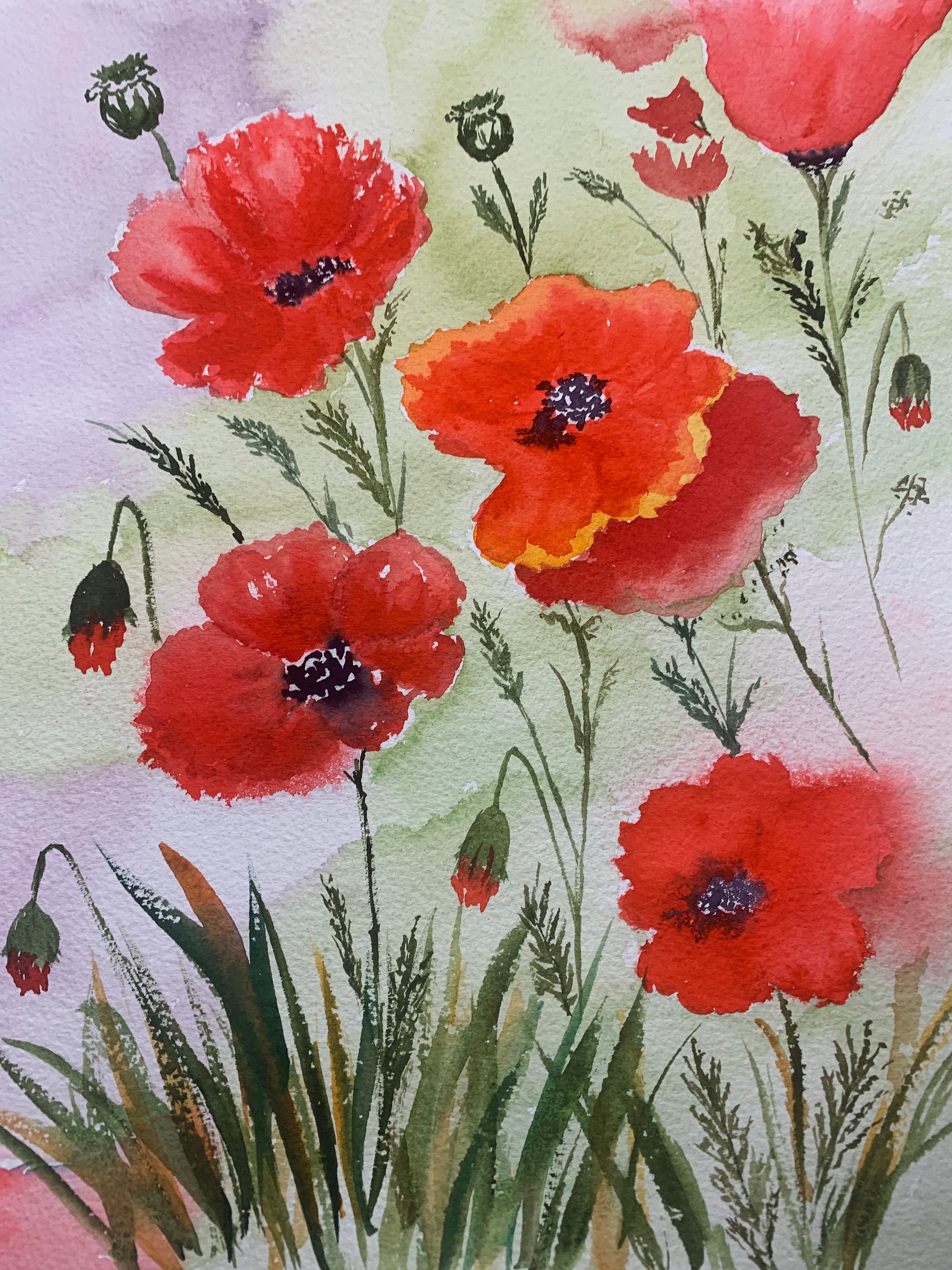 Saburo 「アマポーラ」花束 水彩画 サイン入り Saburo 「アマポーラ