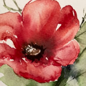Small Watercolor Red Poppy Wall Art, Original Red Poppy Watercolor