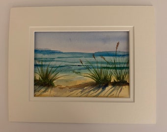 Original Beach Watercolor Painting, Small Hand Painted Beach Watercolor