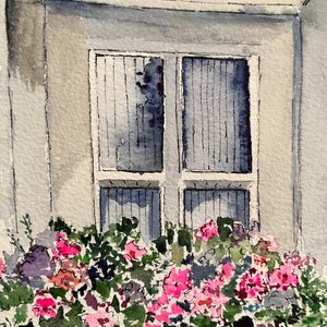 Watercolor Art of Window With Flowers, Watercolor Window Box With ...