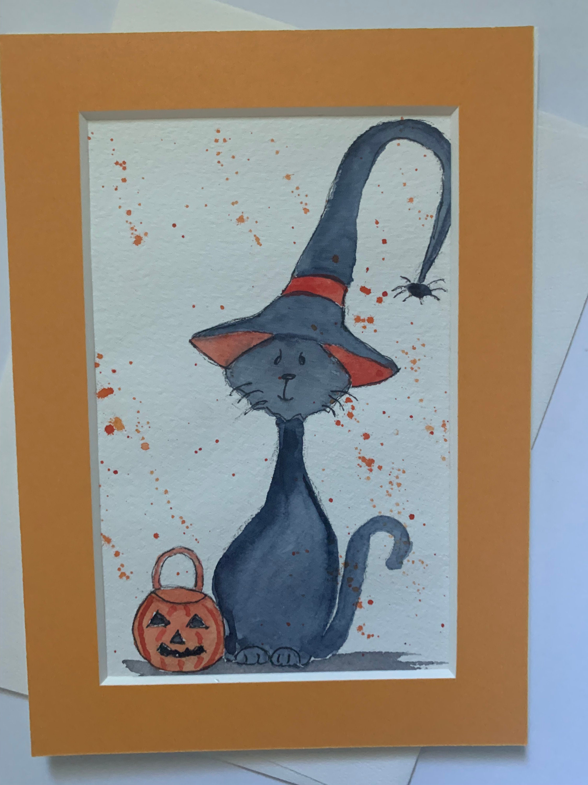 Kid-Friendly Cat Halloween Card - Cute Cat Halloween Note Card - Boo-tifully Crafted: Kid's Halloween Card with Cat