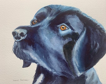 Custom Dog Portrait, Watercolor Dog Painting, Black Lab Portrait