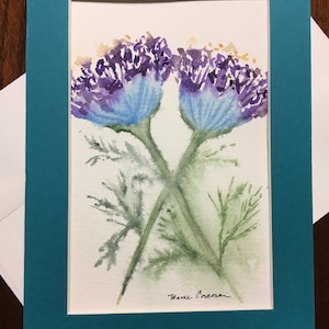 ART FLORAL ORIGINAL, carte de voeux florale violette, carte d'art aquarelle, fleurs violettes