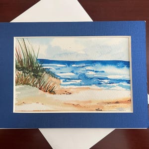 Carte de voeux aquarelle de plage, carte de voeux peinte à la main sur le thème de l'été, carte de correspondance de plage