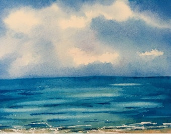 海の水彩画、夏のビーチの絵画 - Etsy 日本