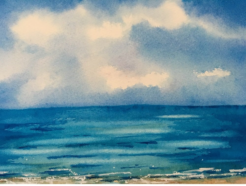 海の水彩画、夏のビーチの絵画 - Etsy 日本