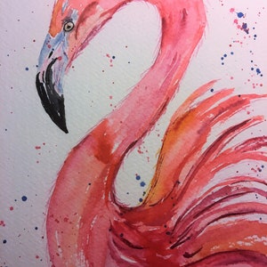 Pink Flamingo, small painting, 5 x 7 watercolor, flamingo painting, bird painting, colorful bird, flamingo decor, flamingo art, wildlife art
