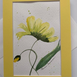 ORIGINAL YELLOW FLORAL Greeting Card, Yellow Floral Art Card, Hand Painted Watercolor Floral Art Card