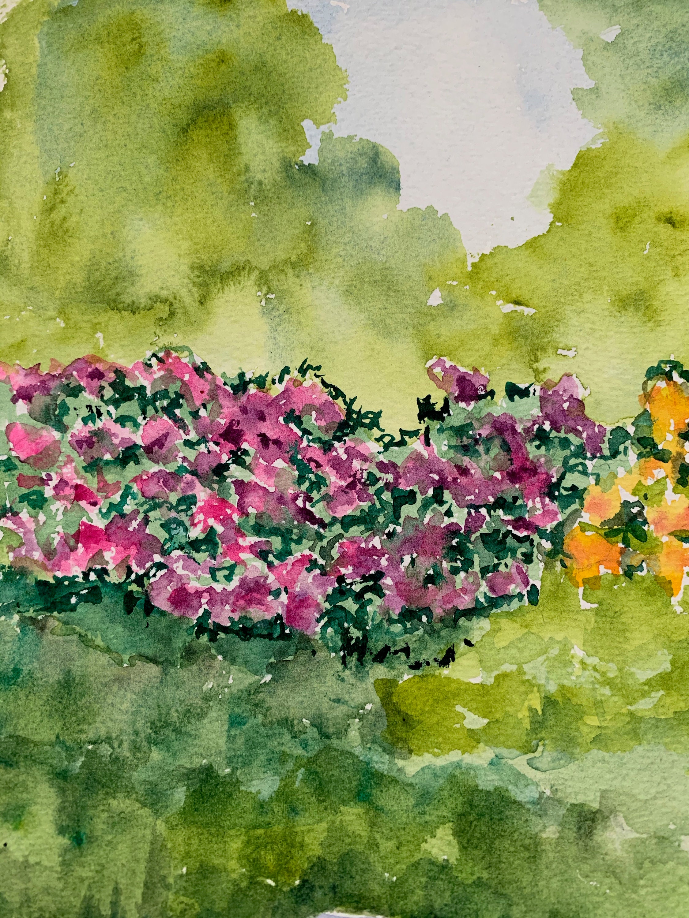 牡丹の水彩画の花のオリジナルアートワーク、花束の壁アート