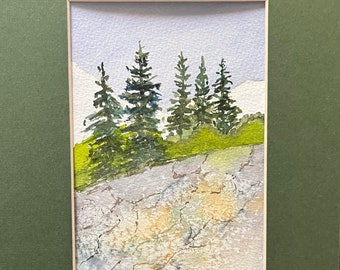 Miniature Evergreen Watercolor Art - Nature-Inspired Home Decor - Tiny Evergreen Tree Art - Hand-Painted Nature Scene for Small Spaces