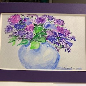 Purple Floral Watercolor Greeting Card, Original Hand Painted Floral Watercolor Card, Purple Floral Blank Note Card