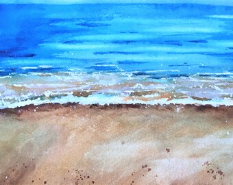 海の水彩画、夏のビーチの絵画 - Etsy 日本