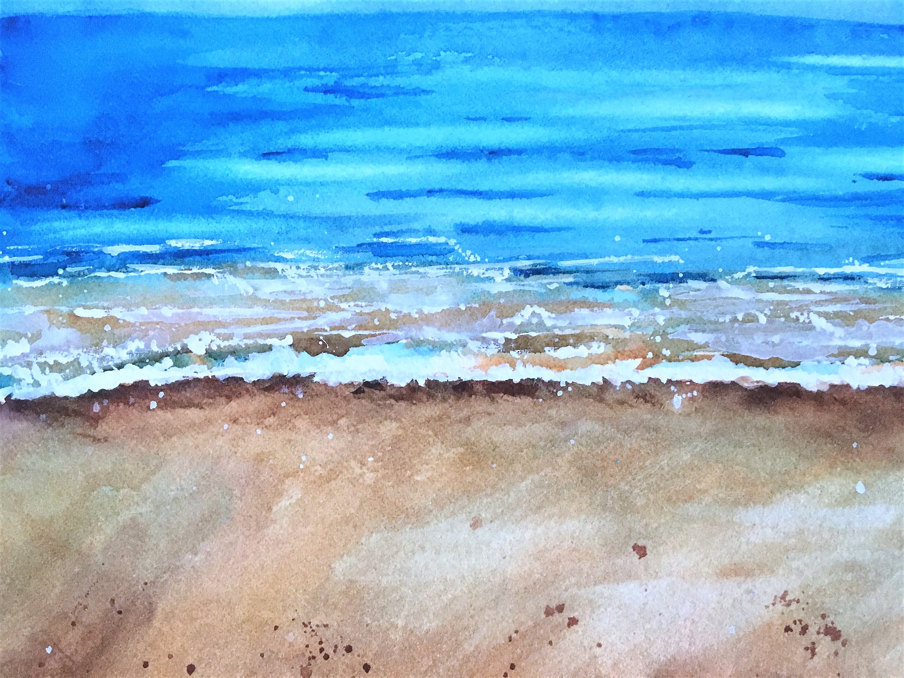 海の水彩画、夏のビーチの絵画 - Etsy 日本