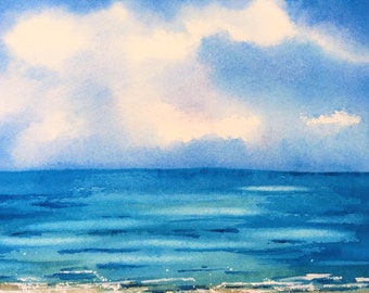 水彩画　海水浴 海の水彩画、夏のビーチの絵画 - Etsy 日本