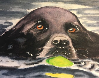 Custom Dog Portrait, Black Lab Painting, Labrador Watercolor