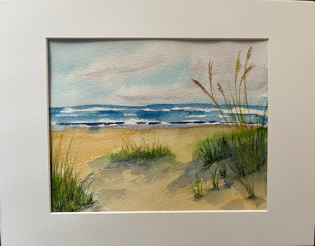 Beach Scene Wall Art Watercolor Beach Painting Hand Painted Etsy