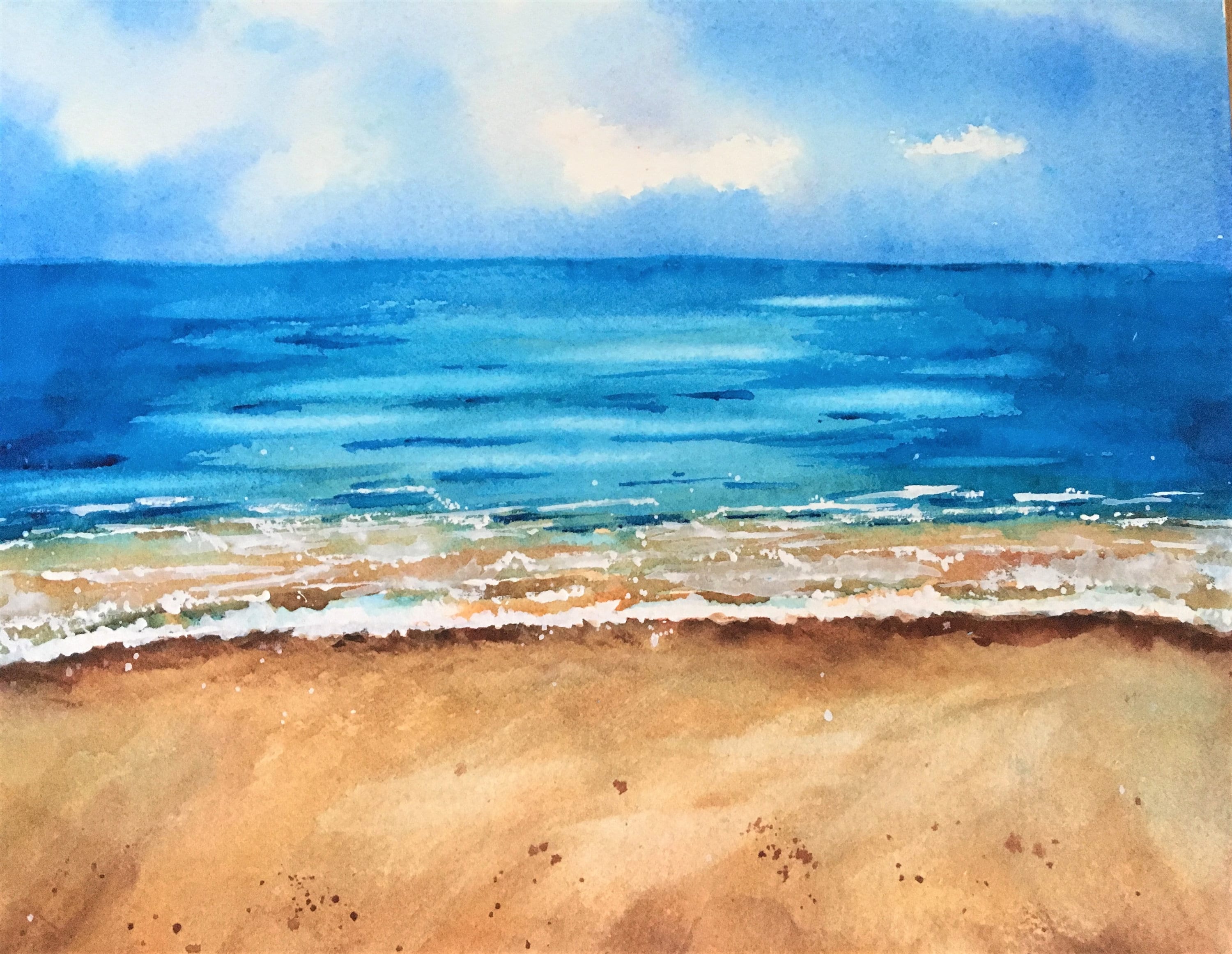 絵画 テクスチャーアート 海景 ホログラム パールカラー ビーチ 海の絵 海の水彩画、夏のビーチの絵画 - Etsy 日本