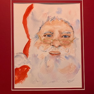Hand Painted Santa Portrait, Santa Claus Wall Art, Watercolor Santa Claus Painting