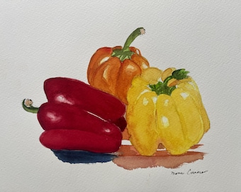 ベルペッパーの絵画 - オリジナルの水彩画からのプリント、「ベル