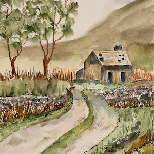 Irish Landscape Art, Landscape Wall Watercolor Art, Irish Scenery Painting