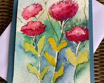 ORIGINAL FLORAL Greeting Card, Red Floral Watercolor Card, OOAK Handpainted Greeting Card, Original Art Greeting Card, Red Flowers Card