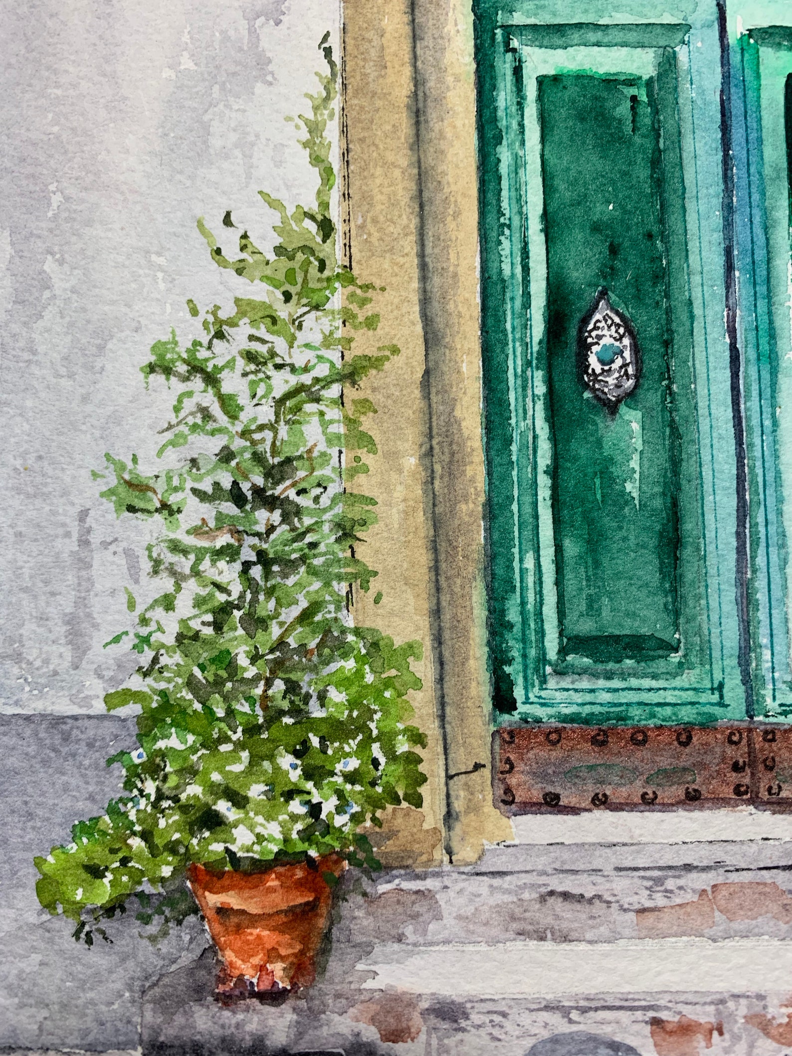 Original European Entry Way Painting, Architectural Watercolor Art ...