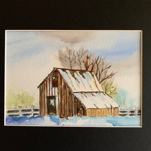 水彩画の納屋の絵画、オリジナルの納屋のアート、水彩画の納屋の壁アート
