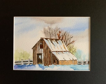 Watercolor Barn Painting, Original Barn Art, Watercolor Barn Wall Art