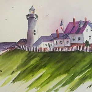 Watercolor Lighthouse Painting, Coastal Watercolor Wall Art, Original Lighthouse Painting