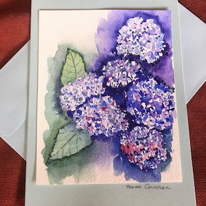 Handgemaakte verjaardagskaart hortensia, aquarel hortensiakaart