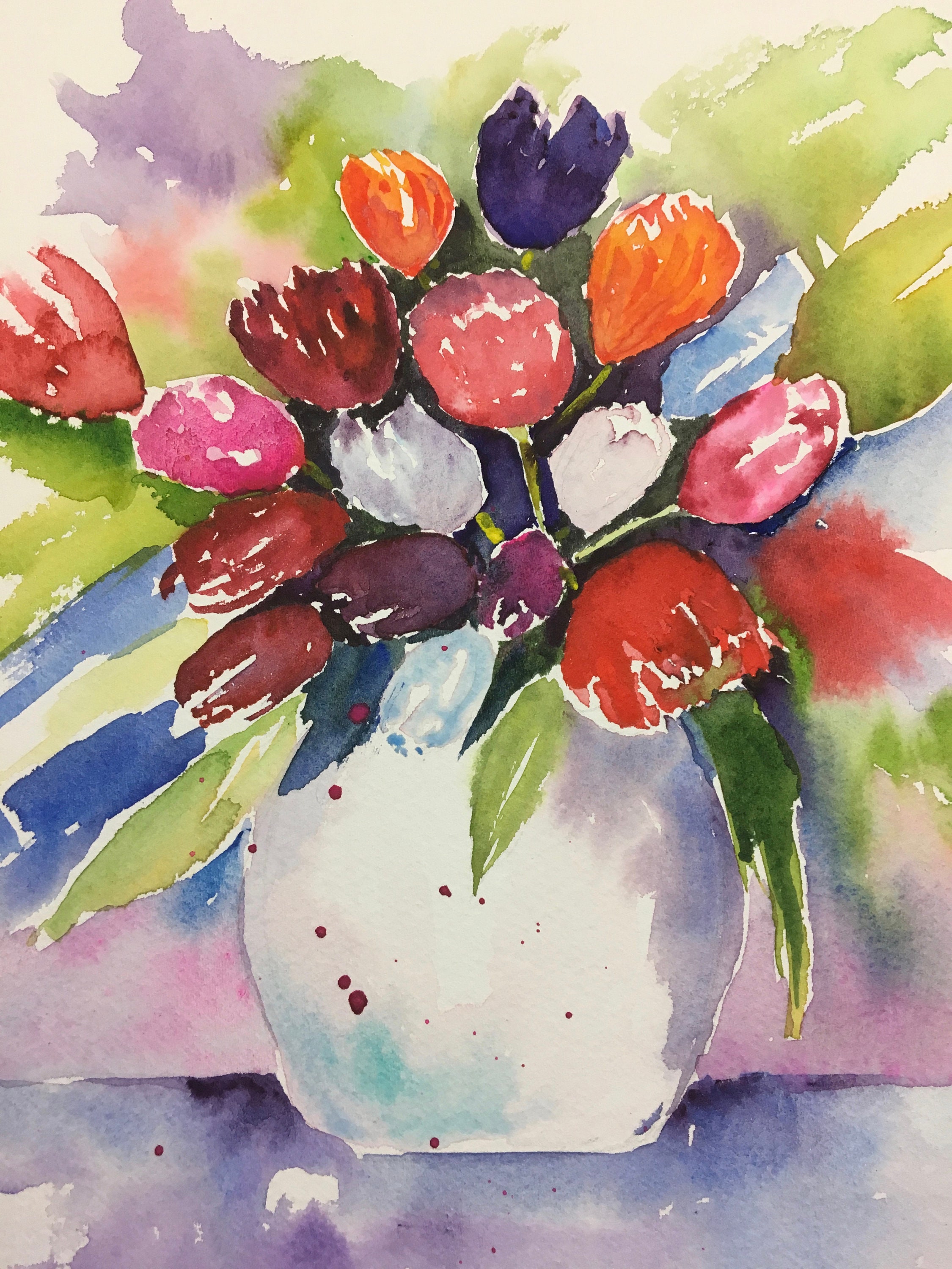 水彩画 アート 花の絵 花の水彩画、花の芸術、花瓶の花の絵画 - Etsy 日本