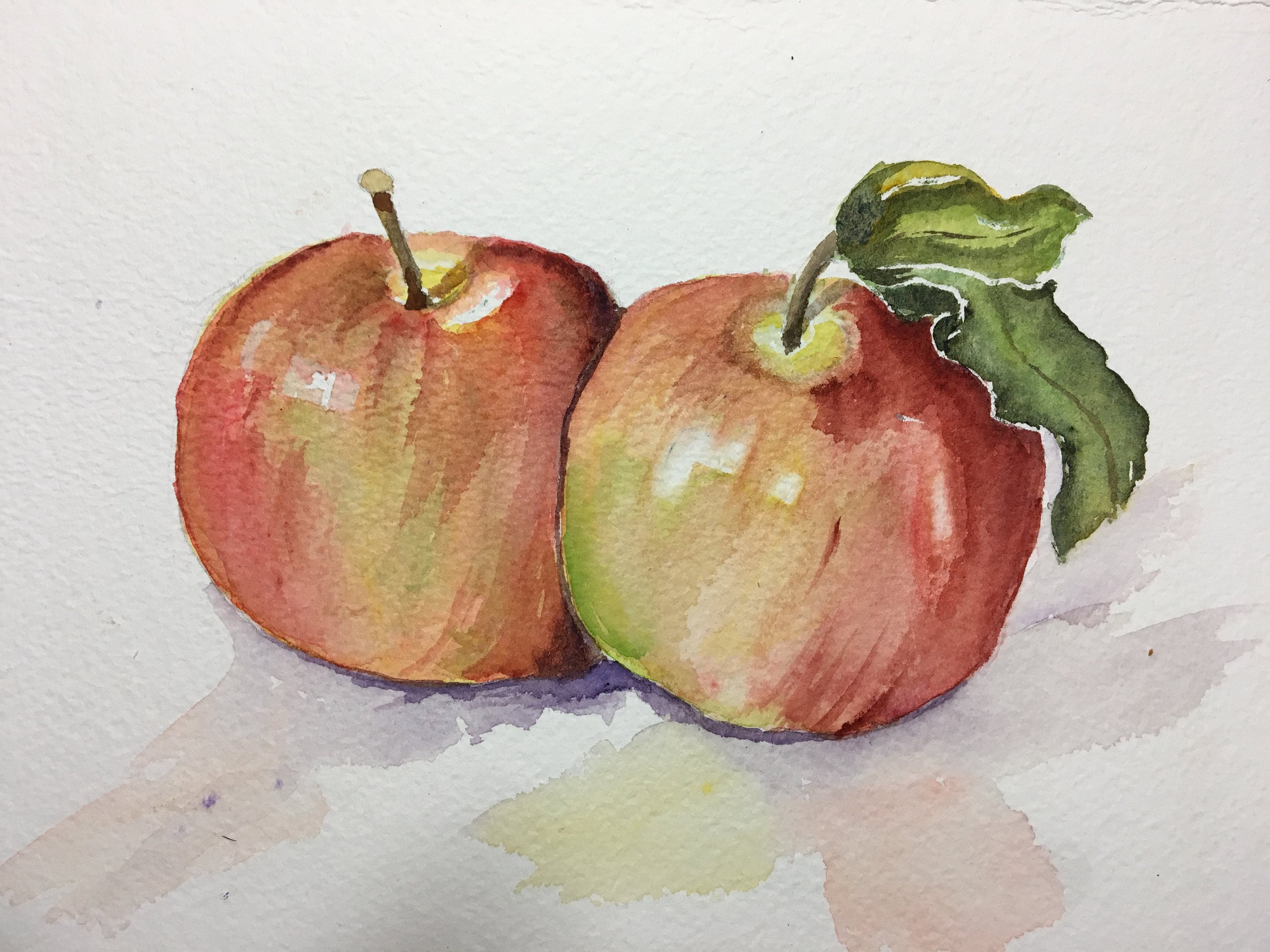 Watercolor artwork of an Apple,with ink pen  by abeerr-creates