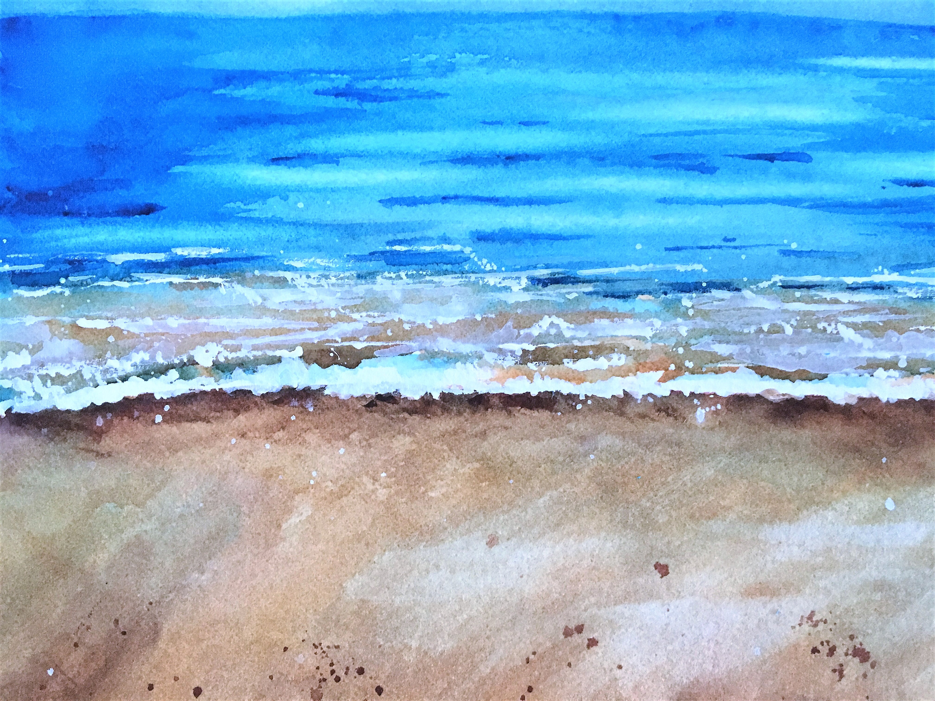 海の水彩画、夏のビーチの絵画 - Etsy 日本