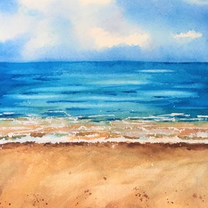 Ocean Watercolor Painting, Summer Beach Painting