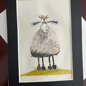 Hand Painted Abstract Sheep Greeting Card, Watercolor Abstract Sheep Note Card