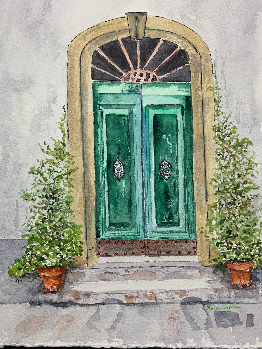 Original European Entry Way Painting, Architectural Watercolor Art ...