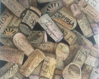 Wine Cork Watercolor Painting – Rustic Vineyard Art (9.25x8.75)