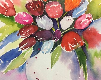 花の水彩画、花の芸術、花瓶の花の絵画 - Etsy 日本