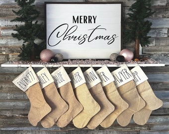 Farmhouse Christmas Stocking, Burlap Stockings, Personalized Stockings,Rustic Christmas, Linen Stockings Farmhouse Christmas