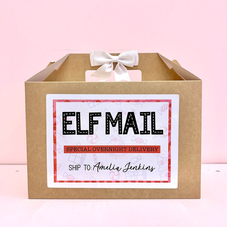 Personalised Christmas Xmas Bag Box Gift Elf White Kraft