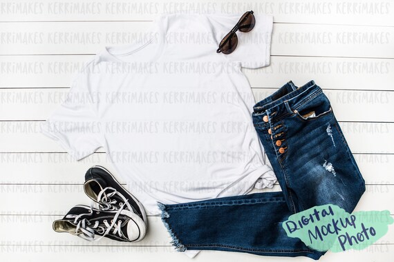 Download Free Mockup Photo Of White Adult T-Shirt With Sneakers ...