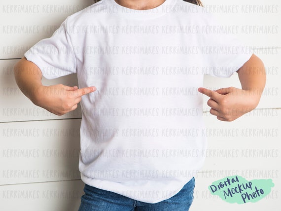 Kids White Shirt Digital Mockup Image Short Sleeve