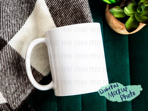 Mockup Photo Of White Coffee Mug With Buffalo Plaid
