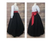 Size S Small-Complete Outfit-Black Skirt, Blouse and Sash - Renaissance Civil War Victorian Southern Belle Medieval Pioneer Dress Costume