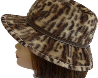 Vintage 1980s Leopard Fedora Hat: Wool Felt, Small (53/54)