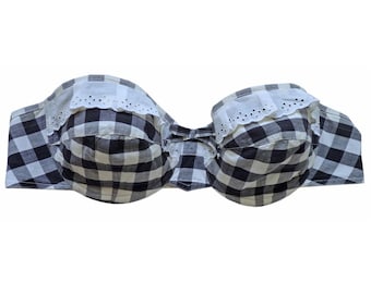 1950s bikini top XS vichy gingham checkered black and white cotton