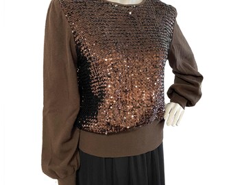 Brown Sequin Cashmere Sweater – Falcon – 1960s Vintage – Size S/M