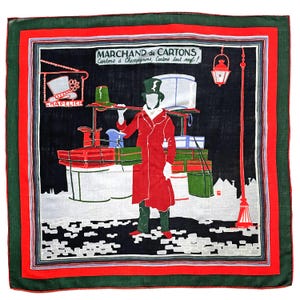 1930 年代のウール スカーフ Marchand de Carton 帽子箱付き フランス 29.5" 平方インチ