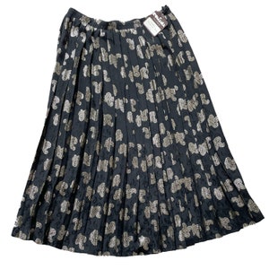 1990s pleated Jacques Fath skirt L/XL black silk pleats with gold lame paisley french designer