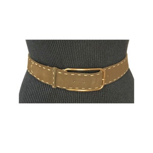 Women’s belt suede leather S/M brown quilted golden buckle made in Italy VINTAGE 1970s